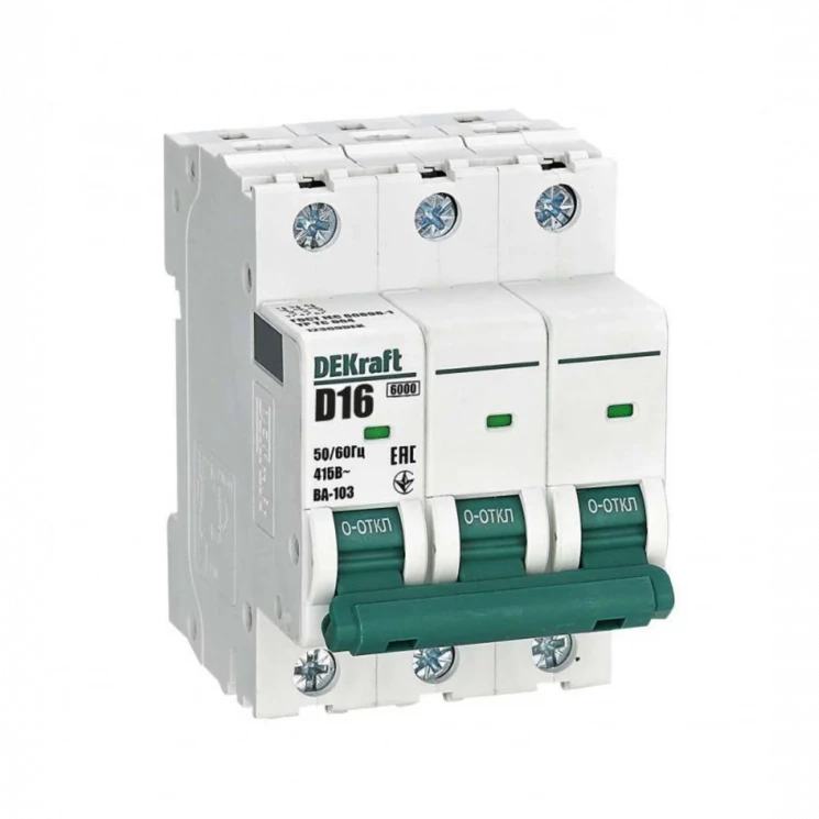 Выключатель автоматический модульный 3п D 16А 6кА ВА-103 DEKraft 12369DEK