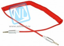 18-4016, Аудиокабель AUX 3.5" мм шнур спираль 1 м красный