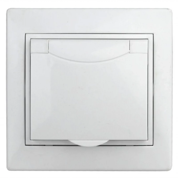 Розетка 1-м СП Plano 1-203-01 16А IP20 250В 2P+E Schuko защ. крышка бел. Intro Б0053889