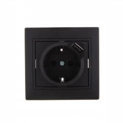 Розетка 1-м СП Mira 16А с заземл. + USB разъем черн. бархат LEZARD 701-4242-181