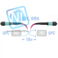 Патчкорд оптический MPO/UPC FF MM (50/125 OM4), 12 волокон, 10 метров (Cross)