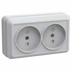 Розетка 2-м ОП Октава РСш22-2-ОБ 10А IP20 без заземл. защ. шторки бел. IEK ERO23-K01-10-DC