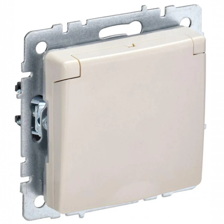 Розетка BRITE РСбш10-3-44-БрКр 16А IP44 с заземл. защ. шторки с крышкой беж. IEK BR-R16-16-44-K10