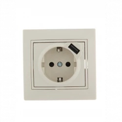 Розетка 1-м СП Mira 16А с заземл. + USB разъем крем. LEZARD 701-0303-181