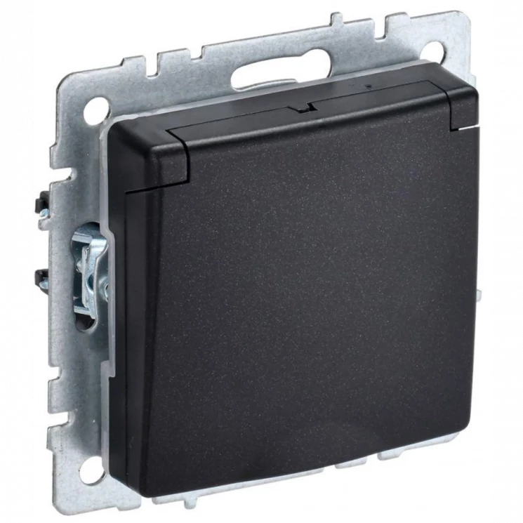 Розетка BRITE РСбш10-3-44-БрЧ 16А IP44 с заземл. защ. шторки с крышкой черн. IEK BR-R16-16-44-K02