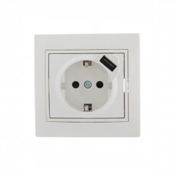 Розетка 1-м СП Mira 16А с заземл. + USB разъем бел. LEZARD 701-0202-181