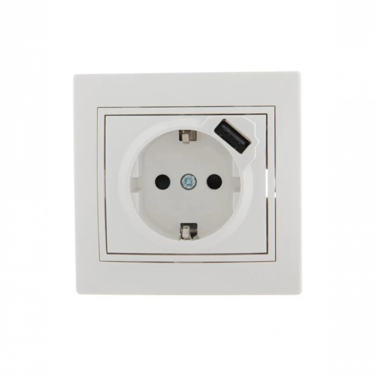 Розетка 1-м СП Mira 16А с заземл. + USB разъем бел. LEZARD 701-0202-181