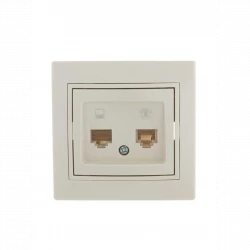 Розетка компьютерная + телефонная 2-м СП Mira RJ45 + RJ11 крем./крем.. LEZARD 701-0303-143