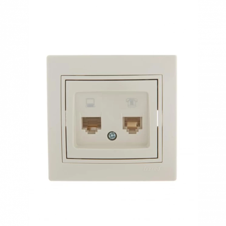 Розетка компьютерная + телефонная 2-м СП Mira RJ45 + RJ11 крем./крем.. LEZARD 701-0303-143