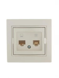 Розетка компьютерная + телефонная 2-м СП Mira RJ45 + RJ11 крем./крем.. LEZARD 701-0303-143