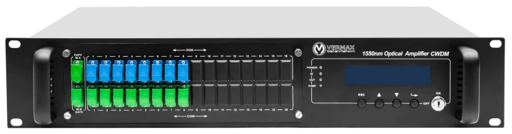 Оптический усилитель VERMAX для сетей КТВ, 2 входа, 16*20dBm выхода, WDM фильтр PON