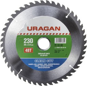 Круг пильный твердосплавный URAGAN 36802-230-30-48 чистый рез по дереву 230х30мм 48т