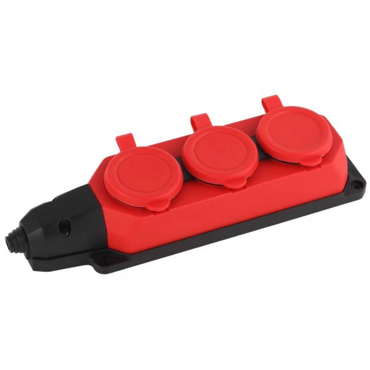 Колодка удлинителя 3-м с заземл. 16А IP44 K-3e-RED-IP44 каучук красн. Эра Б0044552