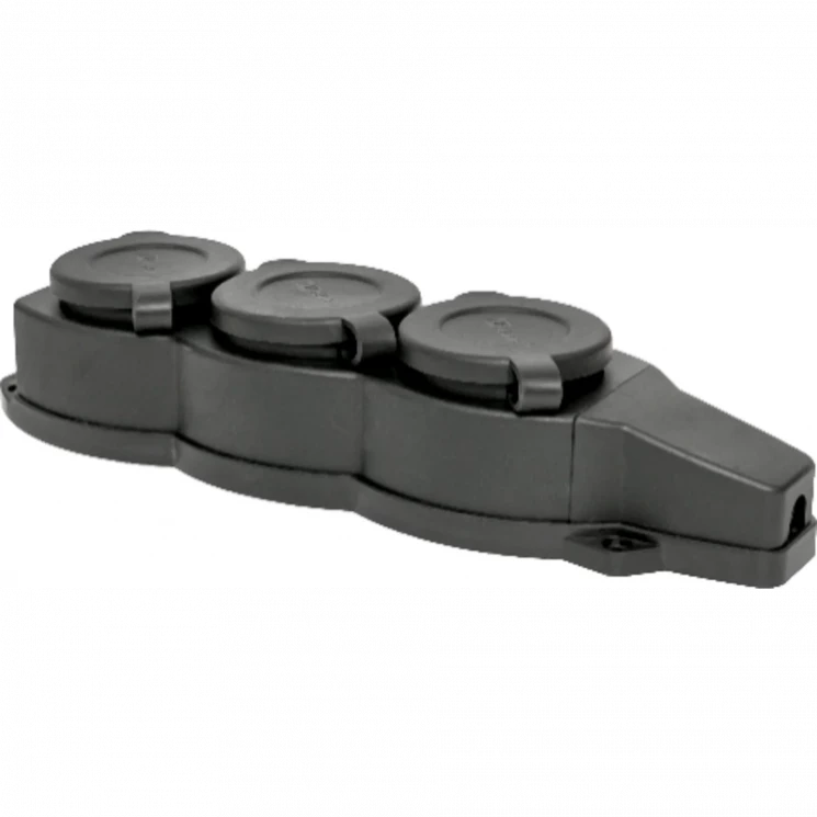 Розетка 3-м 16А IP44 2P+PE 230В с защ. крышками каучук EKF RPS-015-16-230-44
