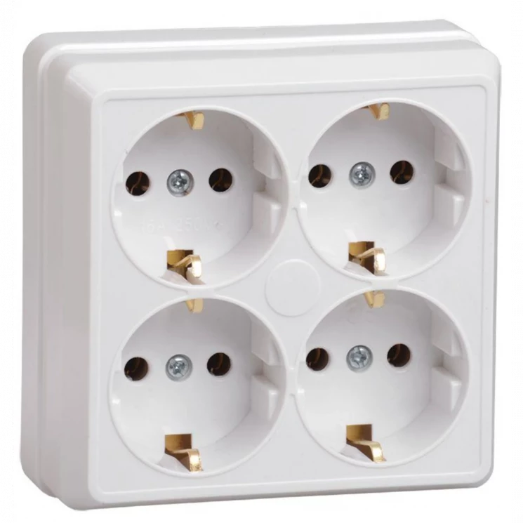 Розетка 4-м ОП Октава РС24-3-ОБ 16А IP20 с заземл. бел. IEK ERO41-K01-16-DC