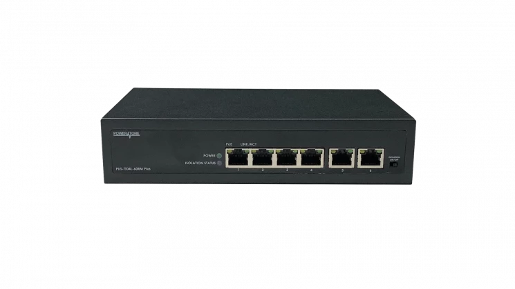 Неуправляемый 4 портовый PoE коммутатор PUS-TT04L-60RM Plus с изоляцией портов и возможностью установки в стойку