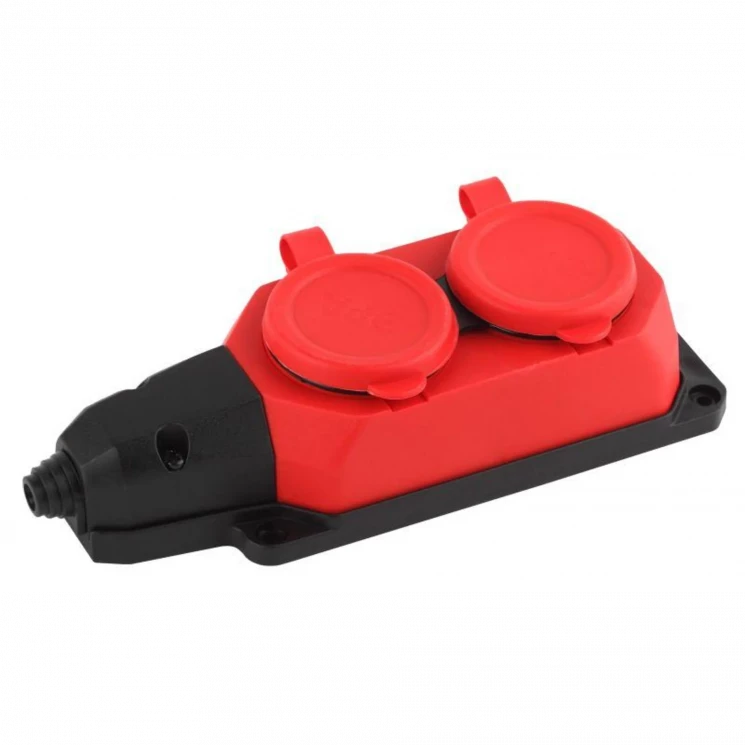 Колодка удлинителя 2-м с заземл. 16А IP44 K-2e-RED-IP44 каучук красн. Эра Б0044551