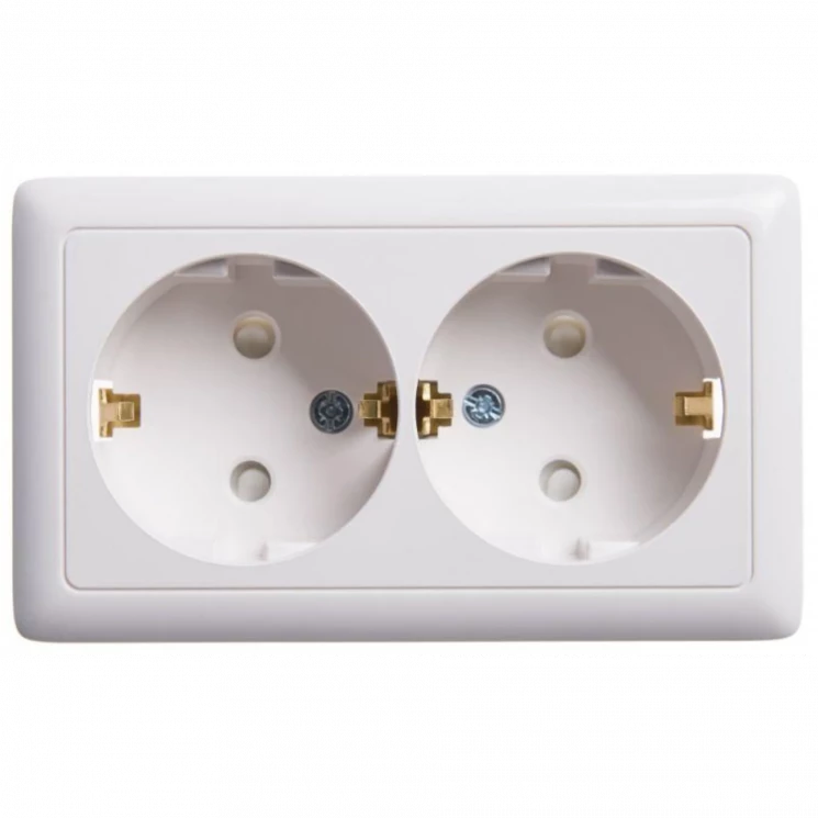 Розетка 2-м ОП Хит 16А IP20 с заземл. защ. шторки бел. SE RA16-239-B