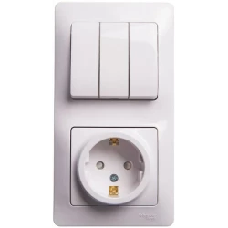 Блок комбинированный Glossa (розетка с заземл. защ. шторки + 3-кл. выкл.) бел. SE GSL000178