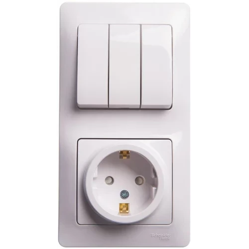 Блок комбинированный Glossa (розетка с заземл. защ. шторки + 3-кл. выкл.) бел. SE GSL000178