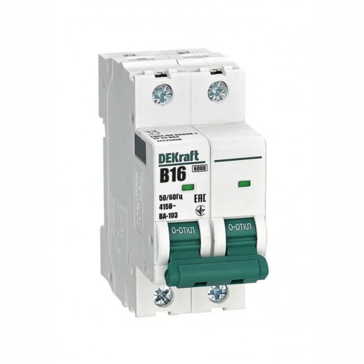 Выключатель автоматический модульный 2п B 16А 6кА ВА-103 DEKraft 12225DEK