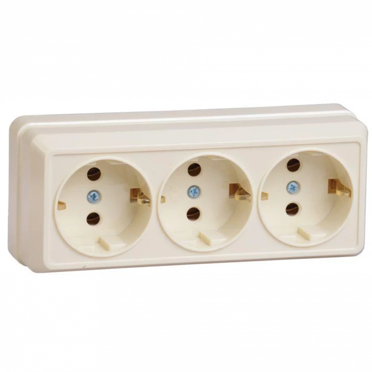 Розетка 3-м ОП Октава РС23-3-ОК 16А IP20 с заземл. крем. IEK ERO31-K33-16-DC