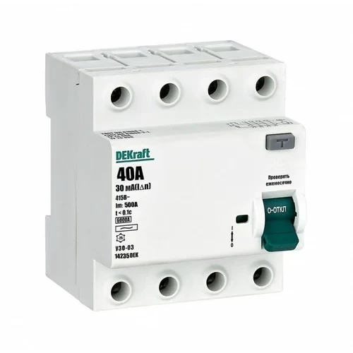 Выключатель дифференциального тока (УЗО) 4п 40А 30мА тип AC 6кА УЗО-03 DEKraft 14235DEK