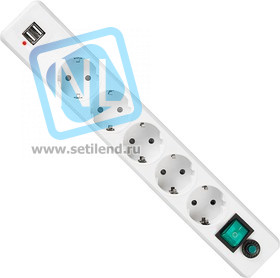 2010185, Сетевой фильтр Гарнизон ЕНW-6-USB 1.8 м 5 евророзеток и 2 USB 2A, белый.
