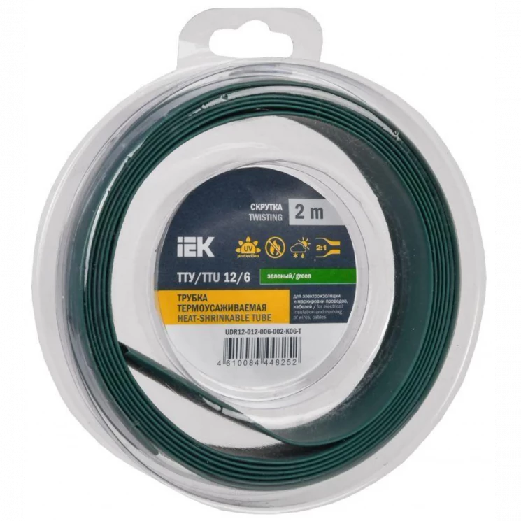 Трубка термоусадочная ТТУ нг-LS 12/6 зел. (уп.2м) IEK UDR12-012-006-002-K06-T