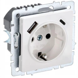 Розетка BRITE РЮш11-1-БрБ 16А с USB A+C 18Вт с заземл. защ. шторки бел. IEK BR-R14-16-U22-018-K01