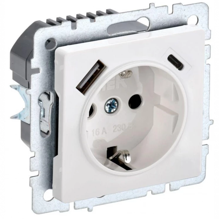 Розетка BRITE РЮш11-1-БрБ 16А с USB A+C 18Вт с заземл. защ. шторки бел. IEK BR-R14-16-U22-018-K01