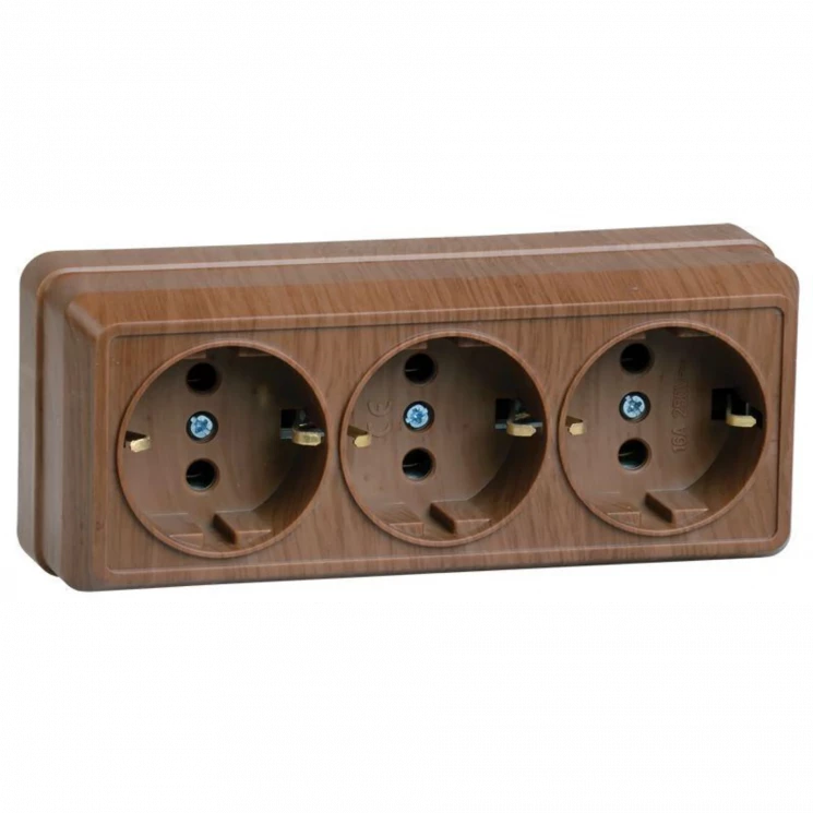 Розетка 3-м ОП Октава РС23-3-ОД 16А IP20 с заземл. дуб IEK ERO31-K04-16-DC