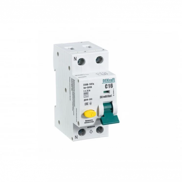 Выключатель автоматический дифференциального тока 2п (1P+N) C 16А 30мА тип A 6кА ДИФ-103 DEKraft 162