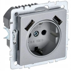 Розетка BRITE РЮш10-2-БрА 16А с USB A+A 3.1А с заземл. защ. шторки алюм. IEK BR-R14-16-U21-D31-K47