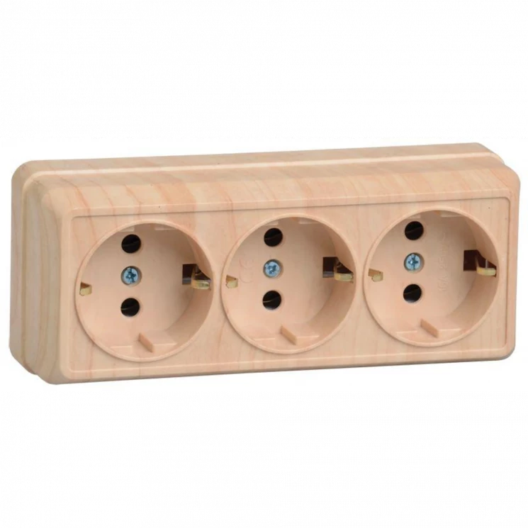 Розетка 3-м ОП Октава РС23-3-ОС 16А IP20 с заземл. сосна IEK ERO31-K03-16-DC