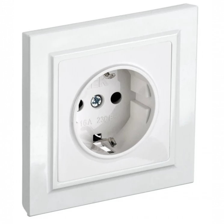 Розетка BRITE РСР14-1-0-БрБ 16А в сборе с заземл. защ. шторки бел. IEK BR-R14-16-K01-F