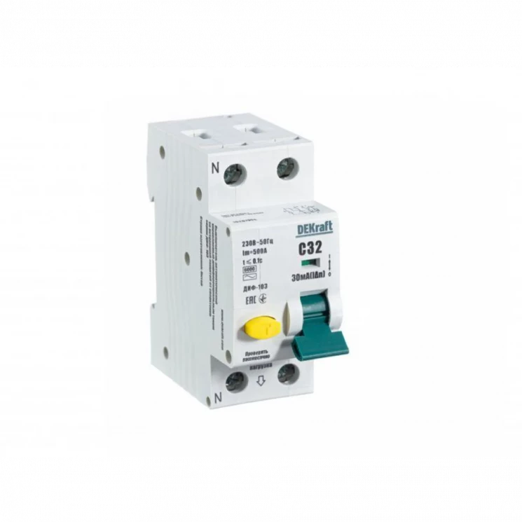 Выключатель автоматический дифференциального тока 2п (1P+N) C 32А 30мА тип AC 6кА ДИФ-103 DEKraft 16