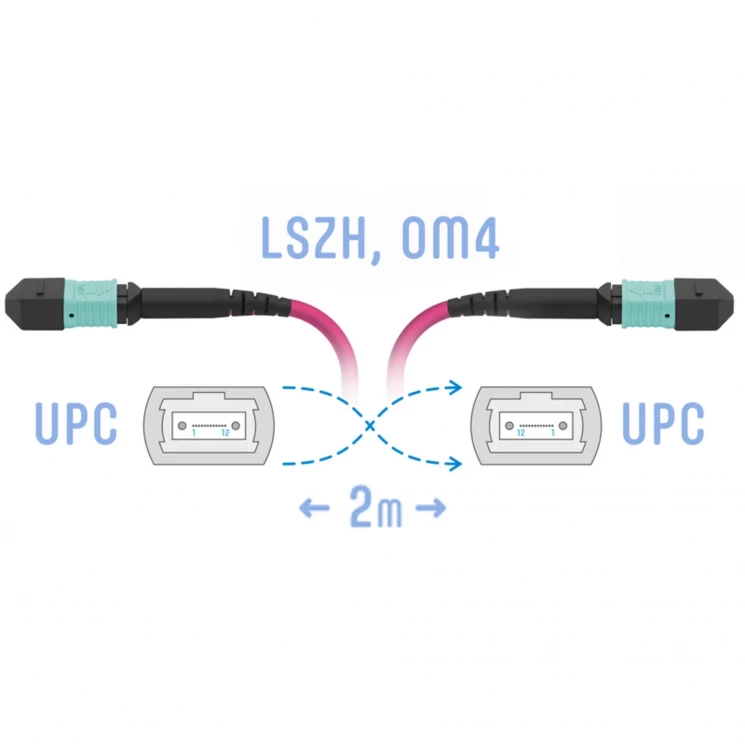 Патчкорд оптический MPO/UPC FF MM (50/125 OM4), 12 волокон, 2 метра (Cross)