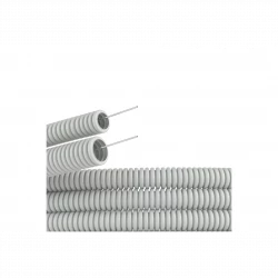 Труба гофрированная ПВХ гибкая легкая d16мм с протяжкой сер. (уп.25м) DKC 9191625