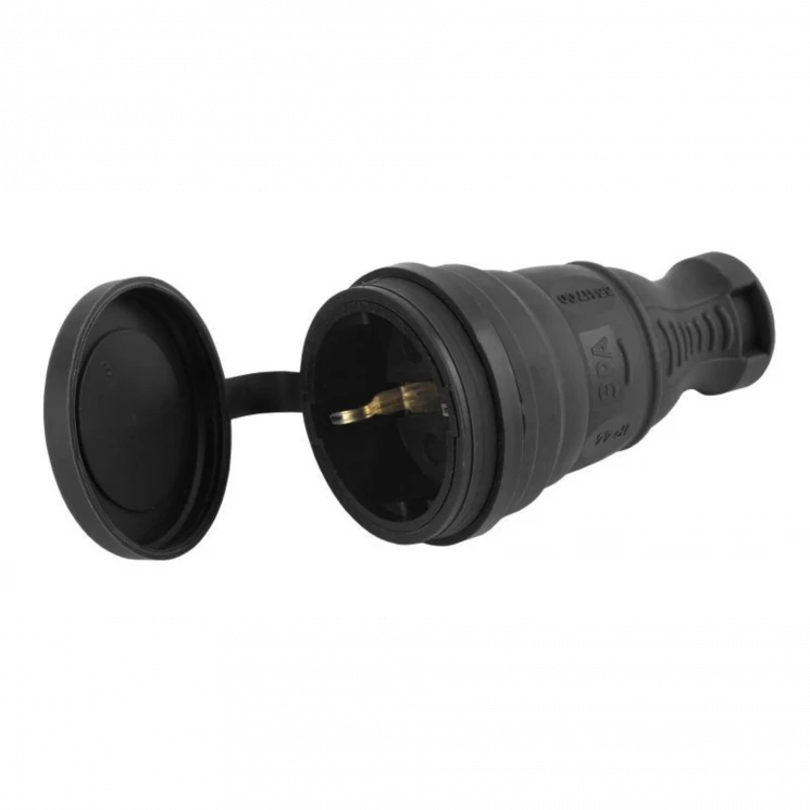 Разъем каучуковый с заземл. прям. 16А IP44 черн. Эра Б0044541