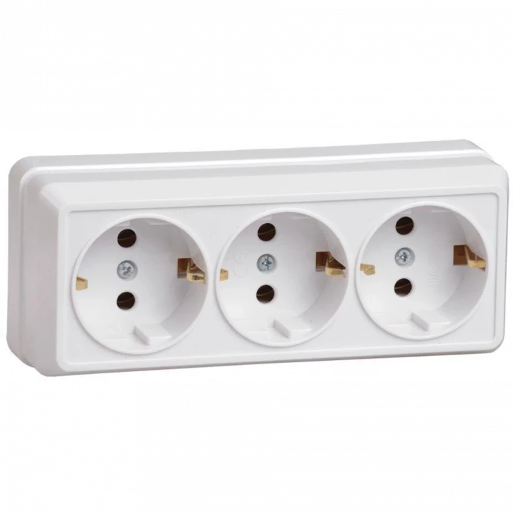 Розетка 3-м ОП Октава РС23-3-ОБ 16А IP20 с заземл. бел. IEK ERO31-K01-16-DC