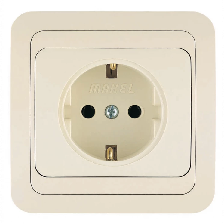 Розетка 1-м СП Mimoza 16А IP20 с заземл.керамика крем./крем. Makel 25008