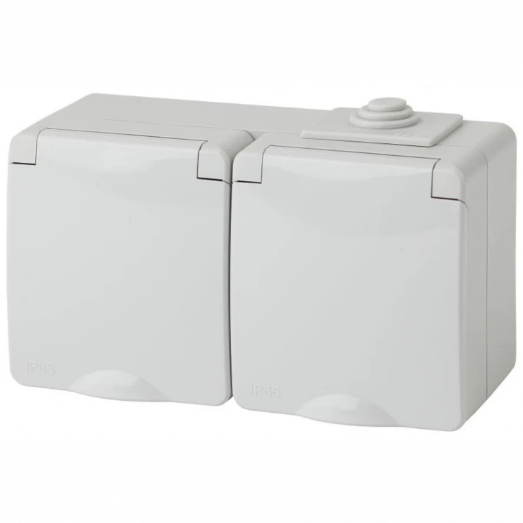 Розетка 2-м ОП Эра Эксперт 11-2603-03 16А IP65 горизонт. 250В 2х2P+E сер. Эра Б0035991