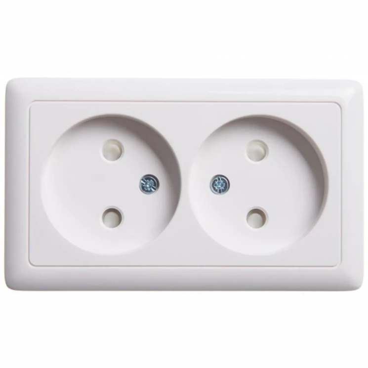 Розетка 2-м ОП Хит 16А IP20 без заземл. защ. шторки бел. SE RA16-233-B