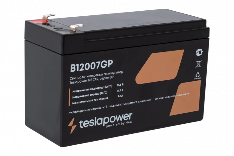 Свинцово-кислотный аккумулятор teslapower 12В 7Ач, серия GP