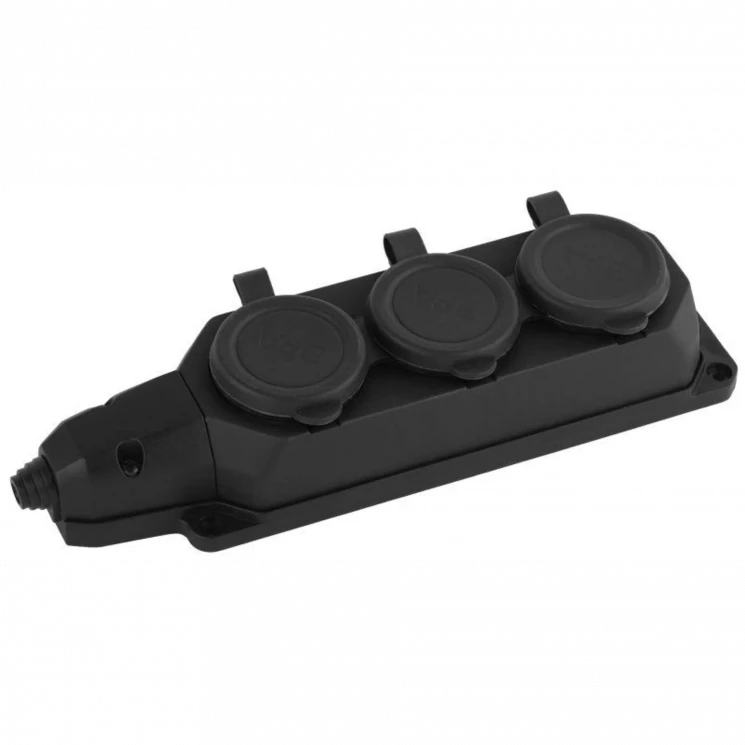 Колодка удлинителя 3-м с заземл. 16А IP44 K-3e-B-IP44 каучук черн. Эра Б0044545