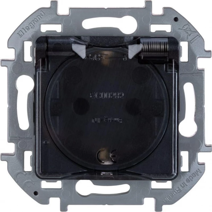 Розетка 1-м СП Inspiria 16А IP44 250В 2P+E защ. шторки с крышкой немецк. стандарт механизм антрацит