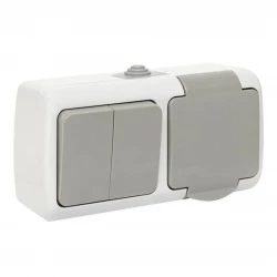 Блок ОП розетка 1-м 16А с заземл. с крышкой+выключатель 2-кл. Мурманск IP54 сер. EKF EFRV16-052-30-5