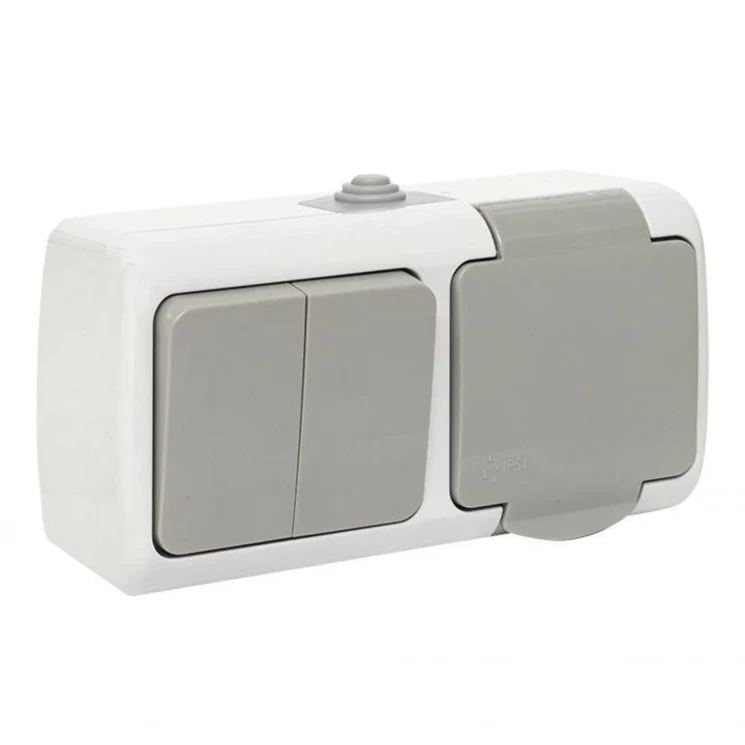 Блок ОП розетка 1-м 16А с заземл. с крышкой+выключатель 2-кл. Мурманск IP54 сер. EKF EFRV16-052-30-5