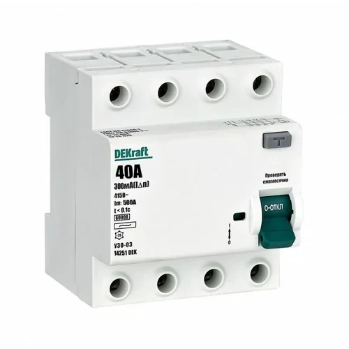 Выключатель дифференциального тока (УЗО) 4п 40А 300мА тип AC 6кА УЗО-03 DEKraft 14251DEK